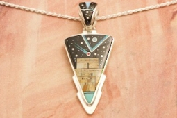 Calvin Begay Starry Night in the Pueblo  Sterling Silver Arrowhead Pendant